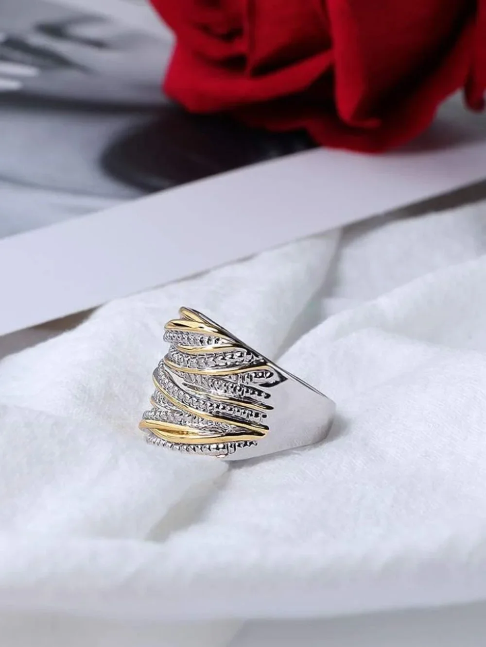 Two-Tone Intertwined Statement Ring for Women